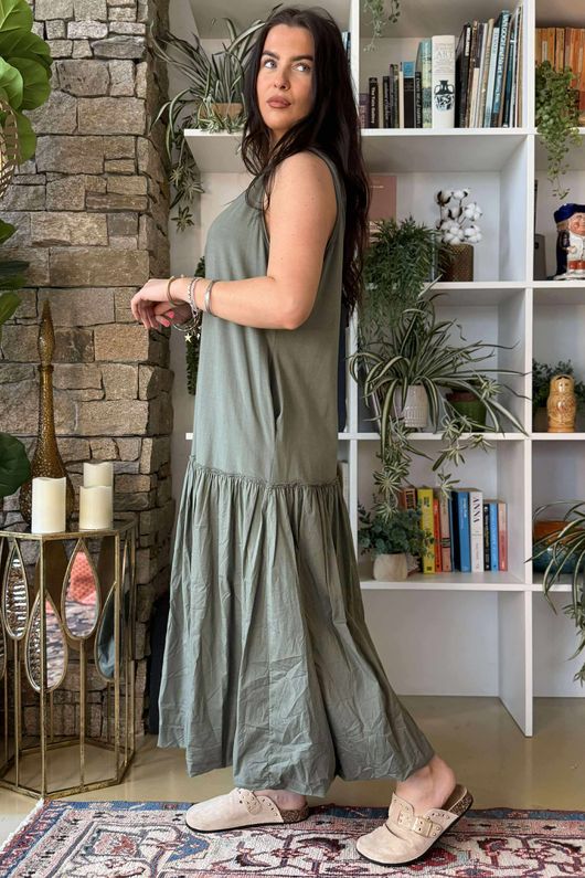 Paloma Bubble Hem Layering Dress Soft Khaki